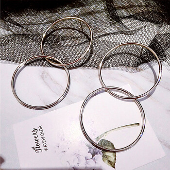 欧美个性夸张双圆环耳环亮色金属大圆圈耳环两个圈圈耳钉装饰品女