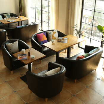 甜品奶茶店西餐咖啡厅桌椅组合简约休闲清新围椅卡座办公皮质沙发