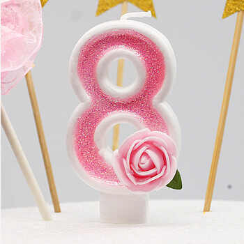 儿童生日装饰创意数字生日蜡烛布置浪漫生日派对 粉粉花数字8