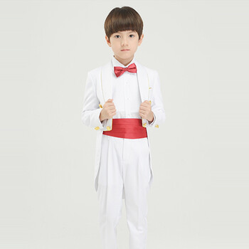 儿童燕尾服男童礼服套装中大童六一儿童节表演服 钢琴演出服男v6 白色