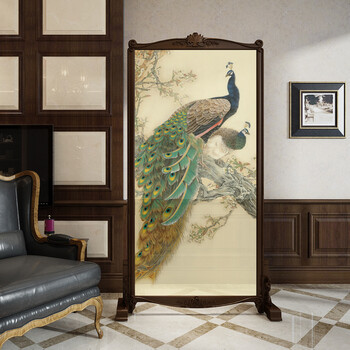 墨兰工坊原创欧式法式高档环保水性漆实木半透纱屏风-欧式03花鸟屏风