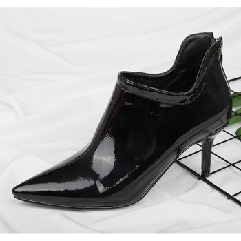 春新款糖果色漆皮细跟高跟鞋小跟鞋及踝靴马丁靴机车靴女鞋婚鞋 黑色