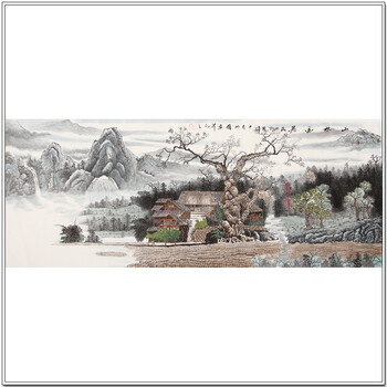 广西著名画家 陆弼国 1.8米流水生财 《山林幽居》