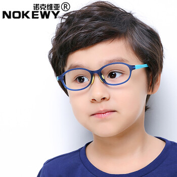 诺克维亚时尚新款儿童TR眼镜框男女小孩子配近视眼镜架防蓝光防辐射光学镜 蓝色 防辐射防蓝光平光镜片