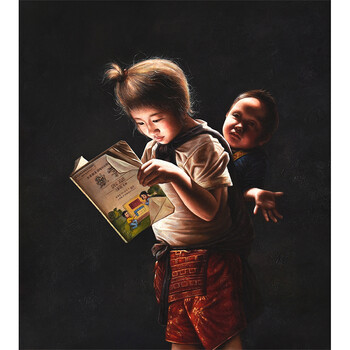 【油画】邸耀东《姐弟情深》