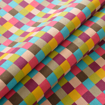 窗帘印花布料 桌布抱枕 沙发靠垫 窗帘面料 田园风格面料 彩色棋盘格