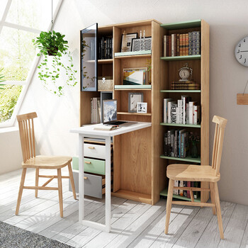 逸浠 书柜 北欧伸缩折叠书桌书柜多功能收纳柜 1-1.2米宽 多功能书柜