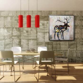 
                                        麋鹿 纯手绘油画 抽象动物装饰画 客厅卧室书房现代简欧挂画有框画墙画壁画 印象斑斓 A款-无框画 80X80cm                