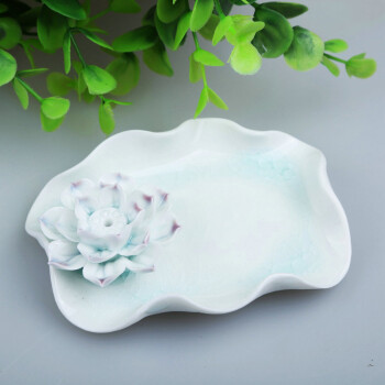
                                        芳夕 莲花香插焚香炉 景德镇陶瓷 冰裂结晶釉 线香塔香锥香盘香座 莲花香插座宝蓝                