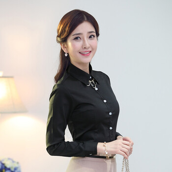 
                                        梅隆巴蒂 秋冬新款韩版修身OL通勤纯色长袖女衬衫棉 黑色不加绒送小方巾 XL                