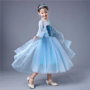 公主裙女童2018春季新长袖连衣裙elsa女王礼服 裙 皇杖辫子手套 披肩
