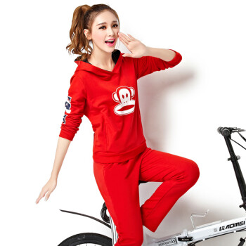 得宠儿秋女运动服套装2015秋季休闲套装女大嘴猴修身显瘦运动套装 红色 M