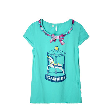 camkids小骆驼品牌童装 女童短袖t恤夏装儿童上衣530014 浅碧色 130