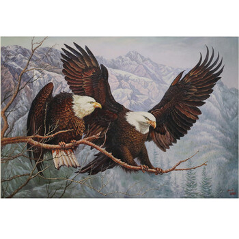 朝鲜一级画家 韩哲浩《雄鹰展翅》朝鲜油画