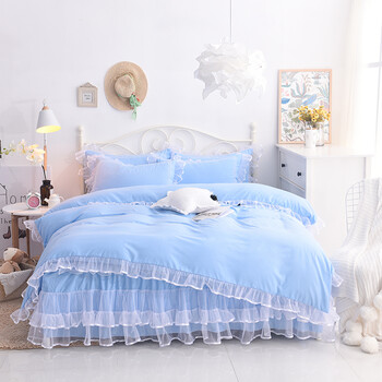 5m1.8米防滑床单4件套床套 莎莎公主-天蓝色 1.8m(6英尺)床