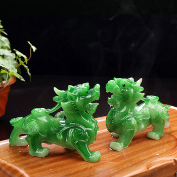 茶宠貔貅功夫宅变色茶虫麒麟茶具配件饰品茶盘摆件 绿色公母一对