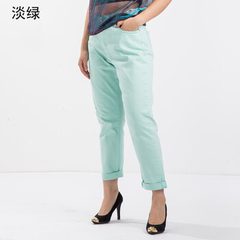 淳觉服饰 时尚欧美大码女装2015年春夏新品胖mm宽松磨破九分裤直筒裤 修身显瘦西裤女 白色5240 L/30
