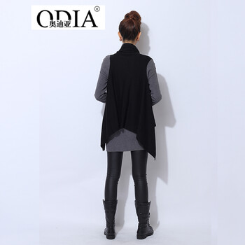 奥迪亚odia 2015女装秋中长款马甲女背心短款女装小外套披肩 13215 黑色 M