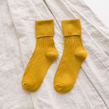 袜子女日系色堆堆袜风原宿风松口中筒棉袜夏季短靴袜 姜黄 均码