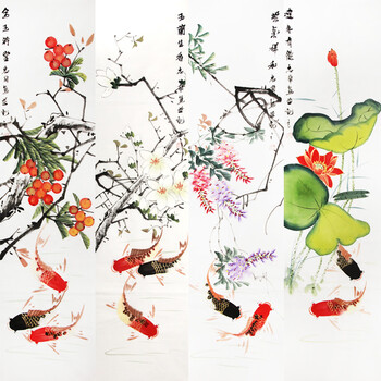 《连年有余四条屏》  陈忠南 花鸟画家 3655