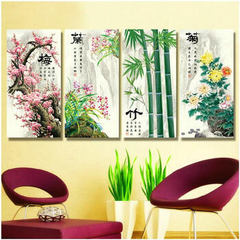 
                                        包邮 蒙娜丽莎十字绣客厅新款3D系列立体绣四君子竖版梅兰竹菊贴钻画5D钻石画四联画钻石绣 3D棉线-1套新款梅兰竹菊-36*68厘米                