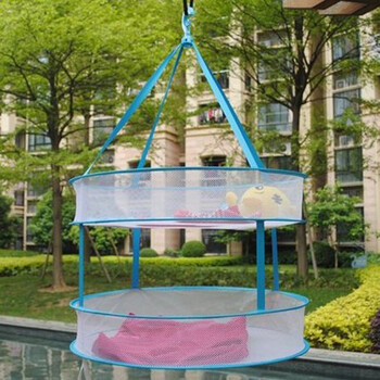 
                                        爱洗优质防风挂钩可晒毛衣袜子玩具 晒衣篮晾衣服网兜晾毛衣承重5公斤伸缩可折叠针织衫洗护晾 LS006-双层双围52cm                