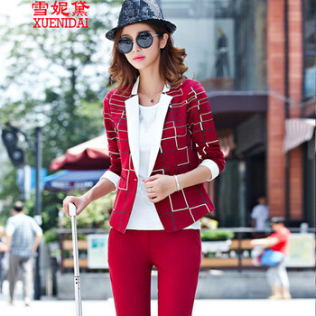 雪妮黛2015新款休闲运动套装女士大码运动服长袖小西装三件套卫衣潮2535 黑色 M