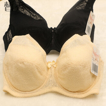 内衣全罩杯薄款文胸舒适大码有钢圈无海绵女布胸罩 杏色 75c