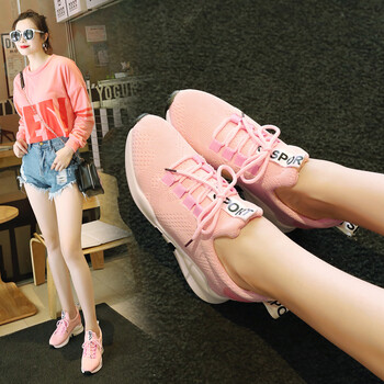 休闲女鞋街风街拍款学生运动鞋韩版跑步鞋女原宿百搭休闲单鞋女 粉色