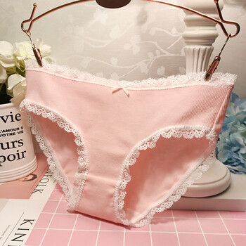 粉色少女系 欧美蕾丝透明舒适冰丝网纱内裤女 性感三角裤纯棉档 粉色