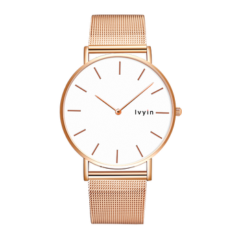 绿茵手表女学生时尚潮流情侣女士手表韩版简约防水女式超薄 玫金白面