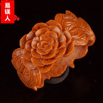 易镁人 橄榄核核单籽 花开富贵雕刻 单子橄榄胡扳指文玩