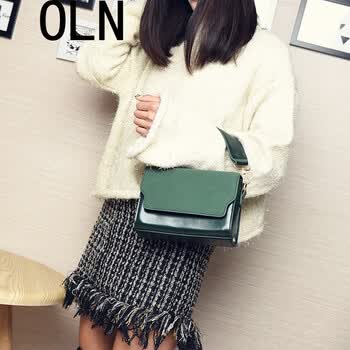 oln2017冬上新韩版时尚pu皮女士单肩包冬季气质美女磨砂斜挎包包 绿色