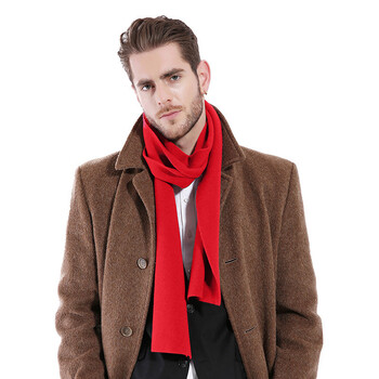 专柜正品男士纯色围巾男0冬季新款羊绒学生保暖韩版时尚围脖男 红色