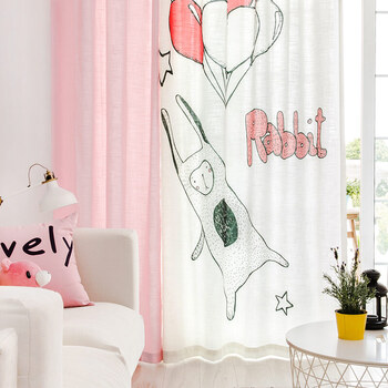 温馨粉色女孩房窗帘布 简约现代甜美公主粉棉麻遮光卧室窗帘 飞起来b