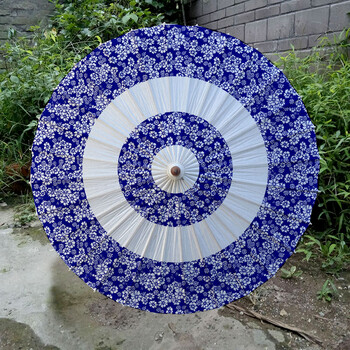 古典传统 防雨防晒油纸伞复古cos江南桐油雨伞 蝶恋花 蓝色双圈 半穿