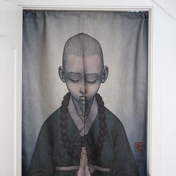 一橙禅意棉麻门帘 布艺卧室隔断半帘中式日式小和尚挂帘厨房卫生间风水帘布帘夏 85cm*120cm送伸缩杆