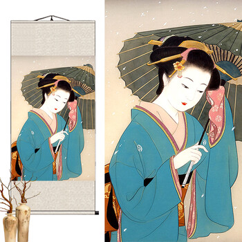 日本料理店挂画日式风格餐厅榻榻米装饰画和服仕女图浮世绘卷轴画 07
