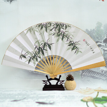 男扇折扇中国风男士扇子 古风手绘工艺白纸扇礼品扇子定制 10寸竹节