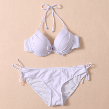 韩国比基尼泳衣女钢托聚拢大小胸黑白色温泉维多 白色比基尼2 l