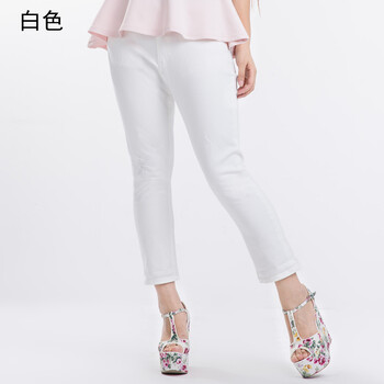 淳觉服饰 时尚欧美大码女装2015年春夏新品胖mm宽松磨破九分裤直筒裤 修身显瘦西裤女 白色5240 L/30