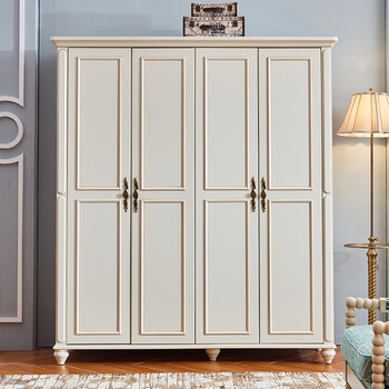 美式实木衣柜卧室推拉门衣欧式储物带抽屉衣橱四门大衣柜 四门衣柜 4