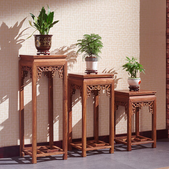 刺猬紫檀)花几 实木花架 中式古典盆景架边几 绿萝植物架 万字花架35*