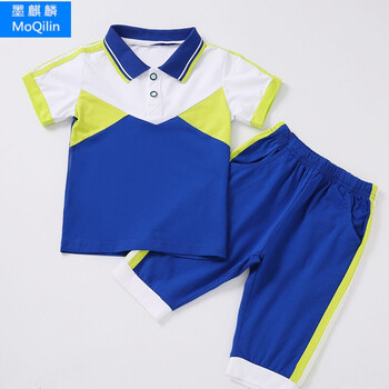 幼儿园中小学生校服2018新款短袖衬衫套装六一儿童节合唱服 深蓝色