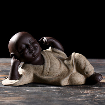 佛三不三勿精品紫砂彩砂陶茶盘 茶宠 摆件 小和尚sn4463 不听小沙弥