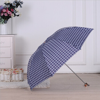 天堂伞经典格子三折伞 时尚格子伞8骨超轻防晒商务雨伞通用款手动折叠