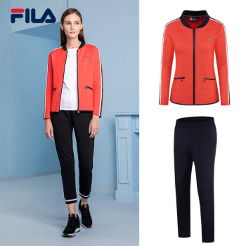 fila(斐乐)女运动套装2018春季新款透气运动休闲外套长裤 f11w811506