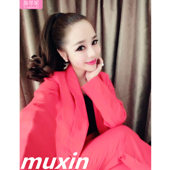 盈菲妮2015秋装新款欧美女装修身显瘦纯色长袖西装外套+打底吊带+休闲拉链长裤淑女三件套装 红色西装套装+黑色吊带 S 胸围84cm