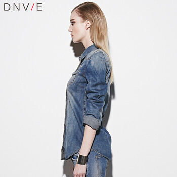 Dnvie秋装衬衣女款韩版加厚长袖牛仔衬衫女CS7029 蓝色 L