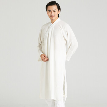 道教长褂长袍道服亚麻道袍男道衣女 道士服装 白色 xs